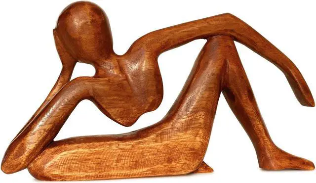 Alt view image 4 of 4 - G6 COLLECTION 12" Wooden Handmade Abstract Sculpture Handcrafted "Relaxing Man" Home Decor Decorative Figurine Accent Decoration Hand Carved Statue