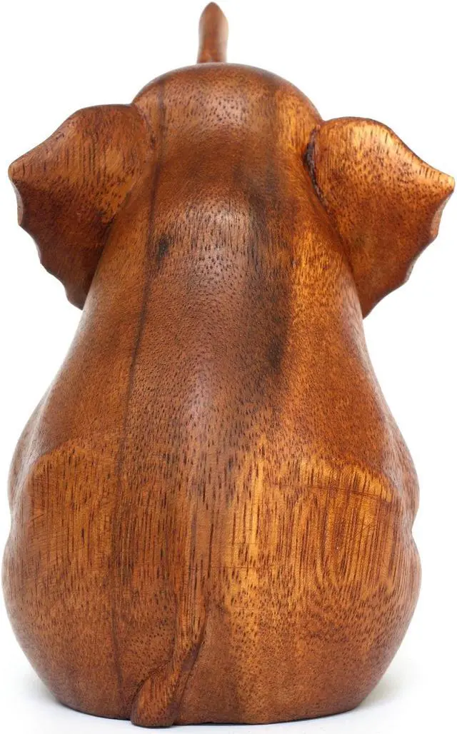 Alt view image 6 of 6 - G6 COLLECTION Wooden Hand Carved Sitting Elephant Statue Figurine Sculpture Art Decorative Rustic Home Decor Accent Handmade Handcrafted Decoration Wood