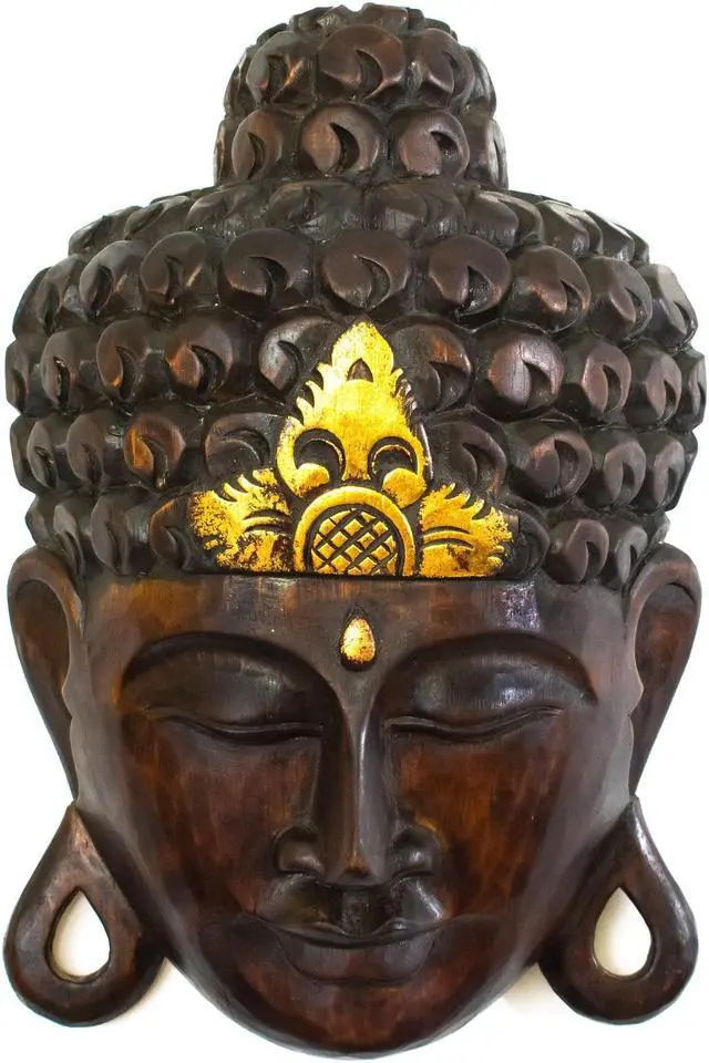 Main image of G6 COLLECTION Wooden Wall Mask Serene Buddha Head Statue Hand Carved Sculpture Handmade Figurine Gift Home Decor Accent Handcrafted Wall Hanging Decoration