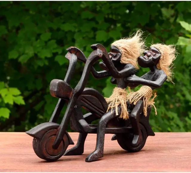 Alt view image 4 of 7 - G6 COLLECTION Handmade Wooden Primitive Tribal Funny Riding Harley Davidson Statue Motorcycle Sculpture Tiki Bar Unique Gift Wood Home Decor Figurine Hand Carved