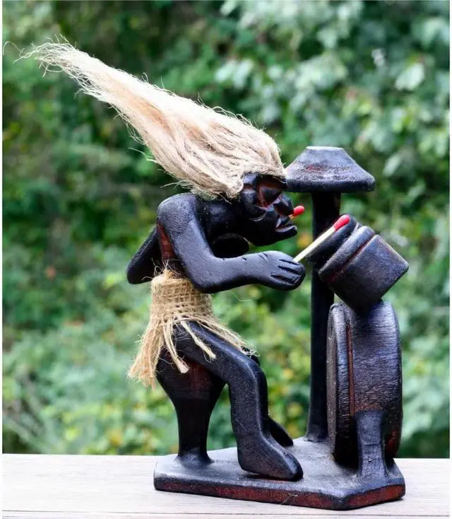 Alt view image 6 of 7 - G6 COLLECTION Wooden Handmade Primitive Tribal with Drum Kit Funny Statue Sculpture Tiki Bar Drummer Handcrafted Gift Home Decor Figurine Hand Carved