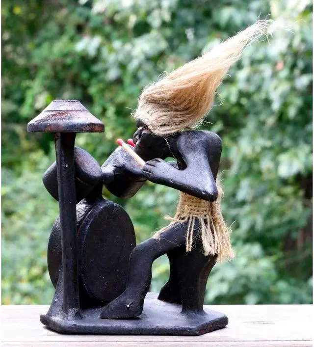 Alt view image 3 of 7 - G6 COLLECTION Wooden Handmade Primitive Tribal with Drum Kit Funny Statue Sculpture Tiki Bar Drummer Handcrafted Gift Home Decor Figurine Hand Carved