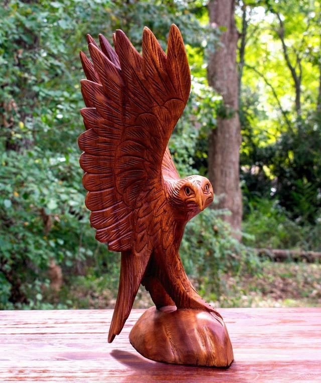 Alt view image 4 of 4 - G6 COLLECTION Large 16" Hand Carved Flying Wooden Eagle Statue Figurine Handmade Sculpture Art Decorative Home Decor Accent Handcrafted Decoration Us Soaring Eagle