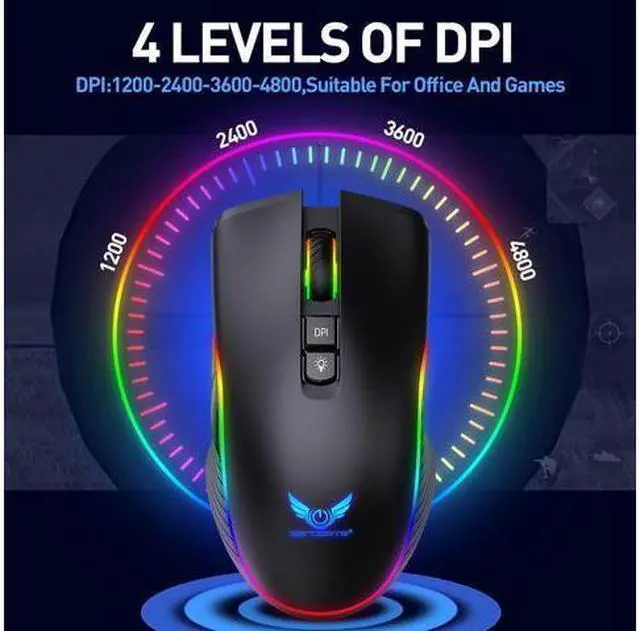 Alt view image 10 of 14 - Wireless Mouse,Ergonomic Hand Grips,4800 DPI,TYPE-C Fast charge,7 Buttons,Fast-Charging,10 millons buttons life,RGB Gamer Desk Laptop PC Gaming Mouse