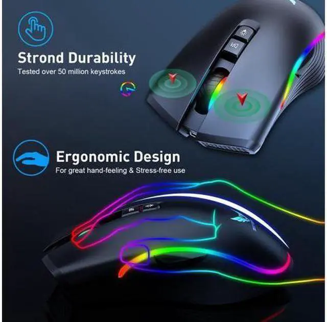 Alt view image 11 of 14 - Wireless Mouse,Ergonomic Hand Grips,4800 DPI,TYPE-C Fast charge,7 Buttons,Fast-Charging,10 millons buttons life,RGB Gamer Desk Laptop PC Gaming Mouse