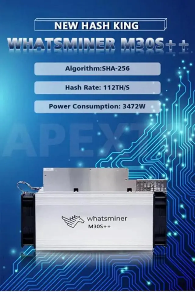 Alt view image 6 of 7 - Btc Miner Whatsminer M30s++ Miner 110t 3472W Power Supply Included