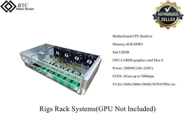 Main image of 8 Cards GPU Miner Graphics Card Frame Rig Rack Case Fit for Mining Eth etc 110v-220v 2000W PSU