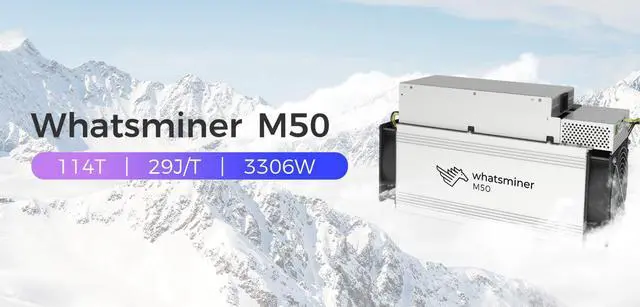 Main image of Whatsminer M50 Serials  M50 achieve 114 TH/s at 29 J/T With PSU