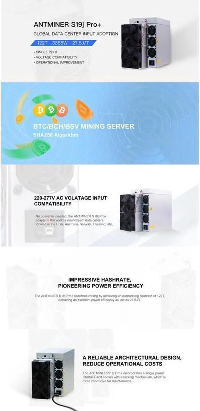 Alt view image 5 of 5 - Pack 2PCS 120T Antminer S19j pro+ HA-256 Algorithm BTC Machine Bitmain Original