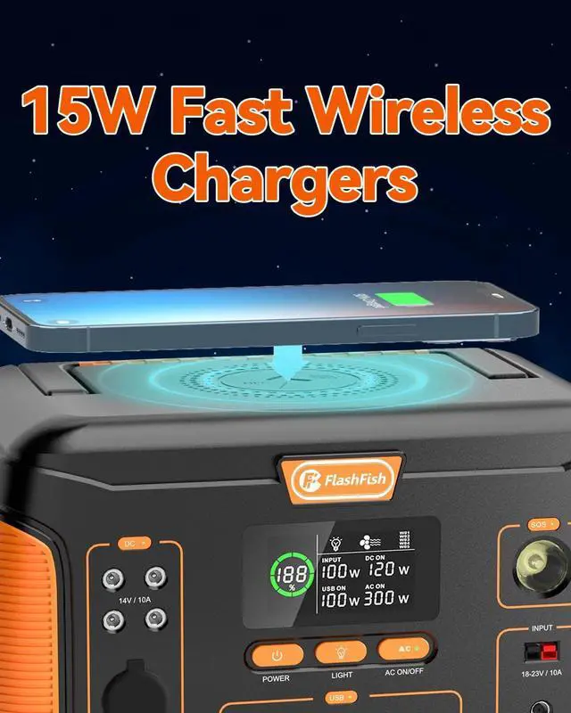 Alt view image 3 of 5 - FF Flashfish 1000W Portable Power Station 932Wh Solar Generator Battery Supply with 100W Solar Panel for Home Outdoor Camping-220V