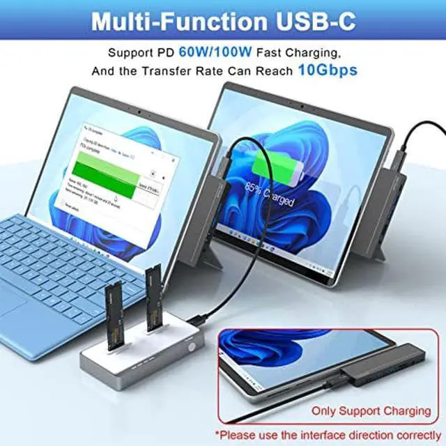 Alt view image 4 of 5 - 8-in-2 Surface Pro 9 Pro 8 Docking Station, Surface Pro 8 Hub with 4K HDMI,100W USB-C Thunderbolt 4(Display+Data+PD Charging), USB C(Data), Audio,2*USB 3.0, TF/SD Card for Microsoft Surface Pro 9/8/X
