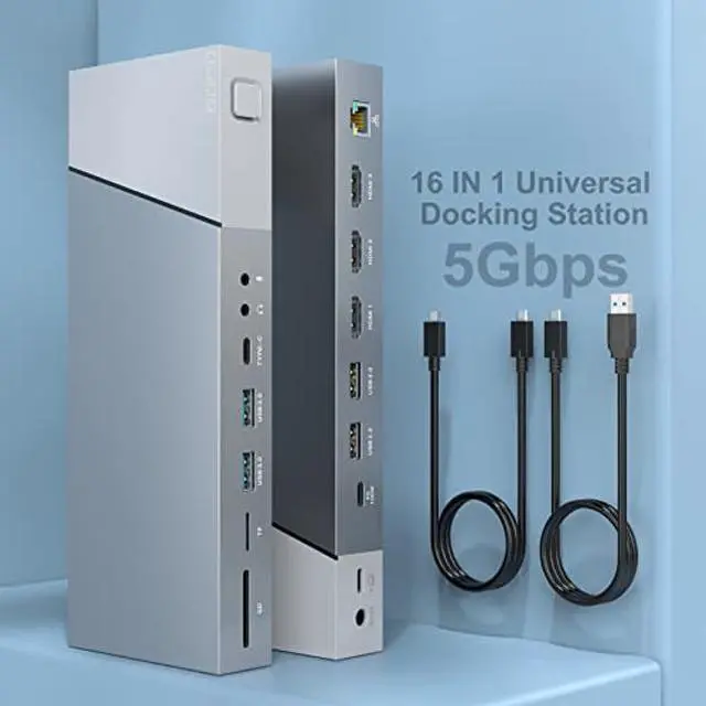 Main image of Docking Station Triple Display, 16 in 1 USB-C Docking Station Adapter Laptop Hub USB C to 3 HDMI 4K+100W Type C PD+RJ45 Ethernet+4 USB+USB C(5Gbps)+3.5mm Audio+SD/TF Slot for MacBook/HP/Lenovo Laptop