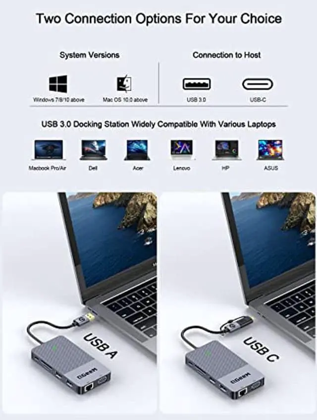 Alt view image 4 of 5 - QGeeM USB 3.0 Docking Station, Triple Display USB Hub Dual Monitor, USB C Laptop Docking Station Compatible for MacBook M1 Dell HP Lenovo(2HDMI VGA SD TF Card Reader Ethernet Audio 2USB 3.0)