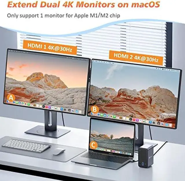 Alt view image 2 of 5 - USB C Docking Station Dual Monitor for MacBook Pro, 13-in-2 Triple Display Laptop Docking Station, USB-C Hub for MacBook Pro/Air Dock with 2 4K HDMI, VGA, PD3.0, RJ45, 6 USB, 3.5mm Audio