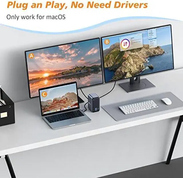 Alt view image 3 of 5 - USB C Docking Station Dual Monitor for MacBook Pro, 13-in-2 Triple Display Laptop Docking Station, USB-C Hub for MacBook Pro/Air Dock with 2 4K HDMI, VGA, PD3.0, RJ45, 6 USB, 3.5mm Audio