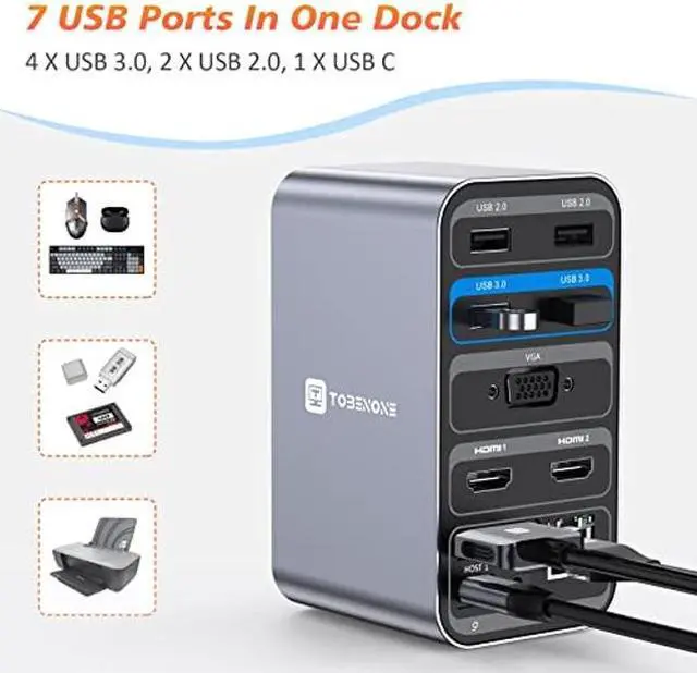 Alt view image 4 of 5 - USB C Docking Station Dual Monitor for MacBook Pro, 13-in-2 Triple Display Laptop Docking Station, USB-C Hub for MacBook Pro/Air Dock with 2 4K HDMI, VGA, PD3.0, RJ45, 6 USB, 3.5mm Audio