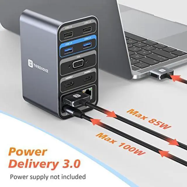 Alt view image 5 of 5 - USB C Docking Station Dual Monitor for MacBook Pro, 13-in-2 Triple Display Laptop Docking Station, USB-C Hub for MacBook Pro/Air Dock with 2 4K HDMI, VGA, PD3.0, RJ45, 6 USB, 3.5mm Audio