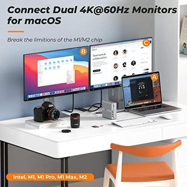 Alt view image 2 of 5 - DisplayLink Docking Station Dual Monitor 4K@60HZ for M1/M2 MacBook, Windows, TOBENONE Universal USB C Docking Station with 2 HDMI & 2 DisplayPort, 65W Power Delivery, 7 USB, USB-C 3.1, Ethernet, SD/TF