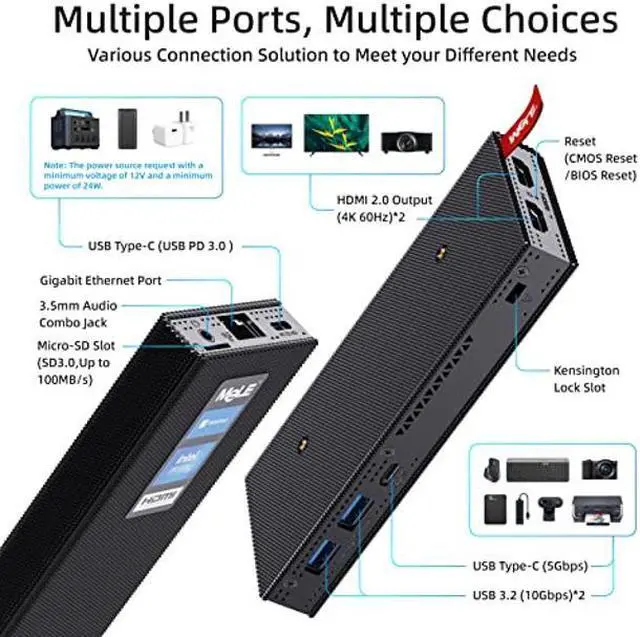 Alt view image 5 of 5 - MeLE PCG02 Pro Fanless Mini PC Stick N5105 8GB/128GB Windows 11 Pro WiFi6 USB PD3.0 Micro Computer Stick Dual HDMI 4K Gigabit Ethernet BT5.2 Small PC on Business Office Industrial IOT Media Home