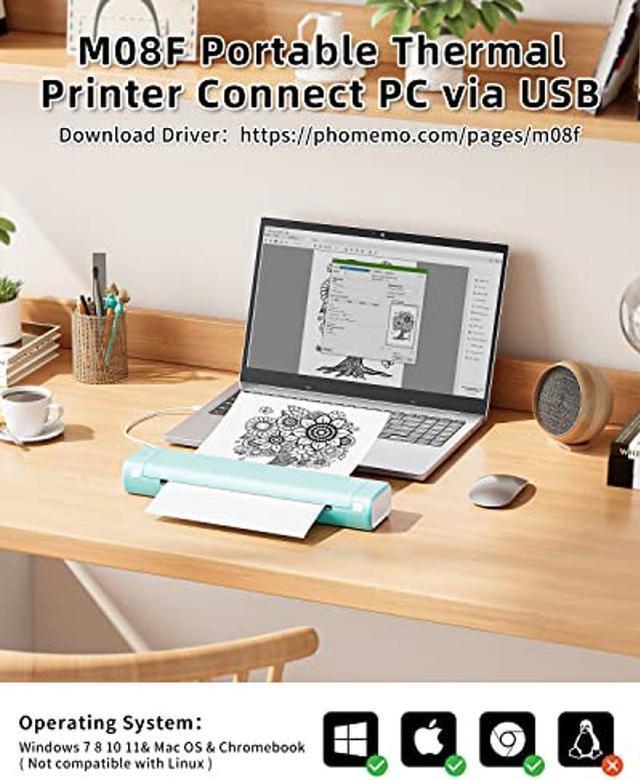 Phomemo M08F Portable Printer, 8.5'' x 11'' US Letter Mobile Compact  Printer, Bluetooth Thermal Printer for Study, DIY Creation, Travel, List,  Home