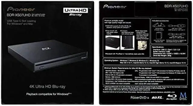 Alt view image 5 of 5 - Pioneer BDR-XS07UHD Portable 6X Ultra HD 4K Blu-ray Burner External Drive Bundle with Cyberlink Software Download Installation Code, 25GB M-DISC BD-R and USB Cable - Burns CD DVD BD DL BDXL Discs