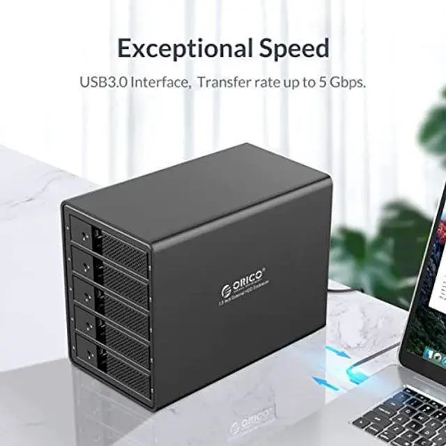 Alt view image 3 of 5 - ORICO 5 Bay External Hard Drive Enclosure USB 3.0 to SATA 3.5 inch Support 80 TB (NO RAID) with 2.5 SSD SATA to 3.5 Converter Mounting Bracket