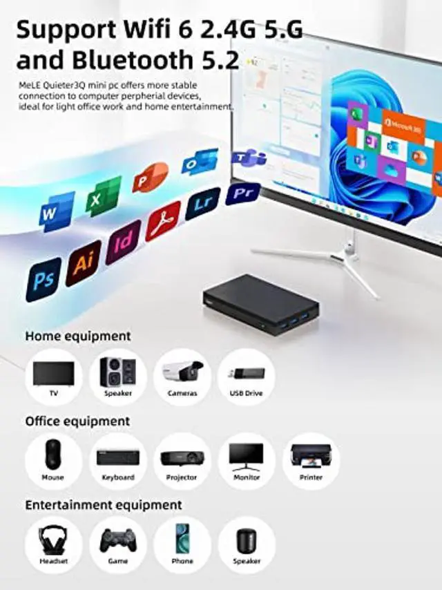Alt view image 4 of 5 - MeLE Quieter3Q Fanless Mini PC Windows 11 pro Celeron N5105 8GB 128GB, Portable Small Desktop HDMI Wifi6 Gigabit Ethernet, Industrial IoT Micro PC Unlock Bios Auto Power on, SSD PXE VESA Mount