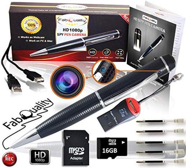 fabquality Spy Camera Hidden Pen HD 1080P Clip On Nanny Cameras Mini Spy  Pen Plus 16GB SD Card + USB Reader + 5 Inks + Adaptor Perfect for Spy  Gadgets 