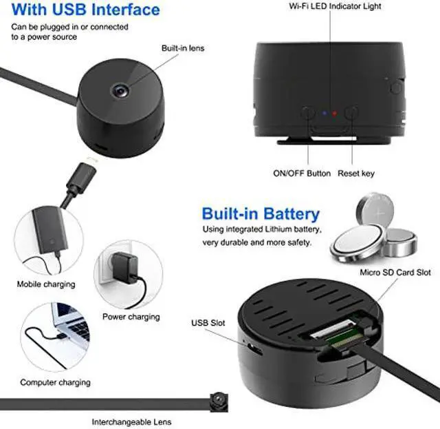 Alt view image 2 of 5 - PAMBRUM Spy Camera, 1080P Mini Hidden Cameras Wireless Wi-Fi Security Camera with 2-Lens 90degflip Motion Detector Night Vision for Home Surveillance Indoor and Outdoor