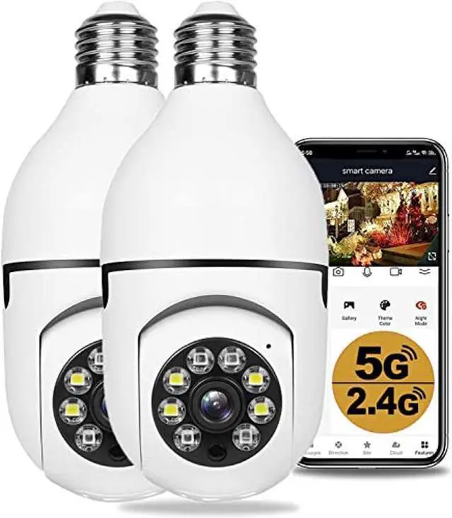 Main image of Pack of 2 Light 360 Bulb Security Cameras Wireless Outdoor - 5GHz & 2.4GHz Wireless WiFi Smart 1080P Cameras for Home Security, Indoor Light Socket Security Camera, Motion Detection and Alerts