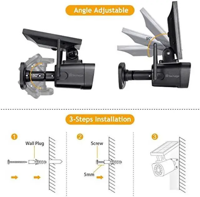 Alt view image 5 of 5 - Techage SL669, Solar Battery Powered, Fake Security Camera, Dummy Cameras, Motion-Activated Floodlights, Realistic Look, Easy to Install, IP66 Waterproof, Warning Sticker Included, Pack of 2(Black)