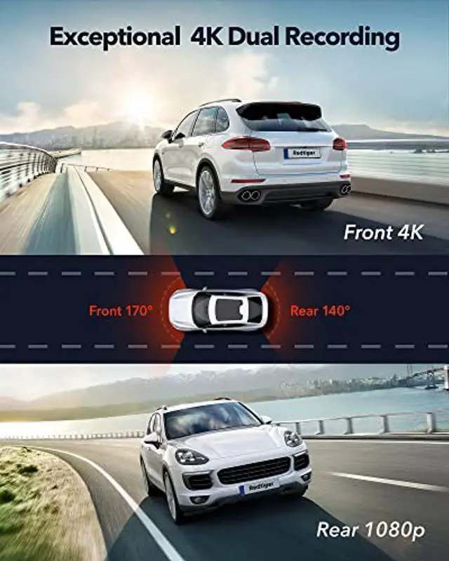 Alt view image 2 of 5 - REDTIGER Dash Cam 4K Front and Rear 1080P, WiFi GPS Car Camera with Free 32GB SD Card, Dual Dash Camera for Cars, Loop Recording, Night Vision, Parking Mode, Smart App Control, Support 256GB Max