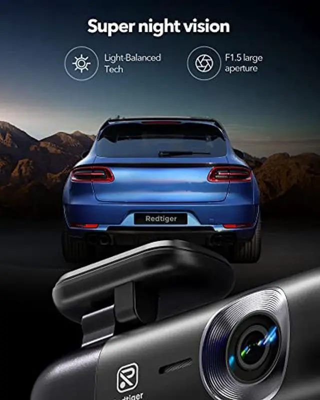 Alt view image 3 of 5 - REDTIGER Dash Cam 4K Front and Rear 1080P, WiFi GPS Car Camera with Free 32GB SD Card, Dual Dash Camera for Cars, Loop Recording, Night Vision, Parking Mode, Smart App Control, Support 256GB Max