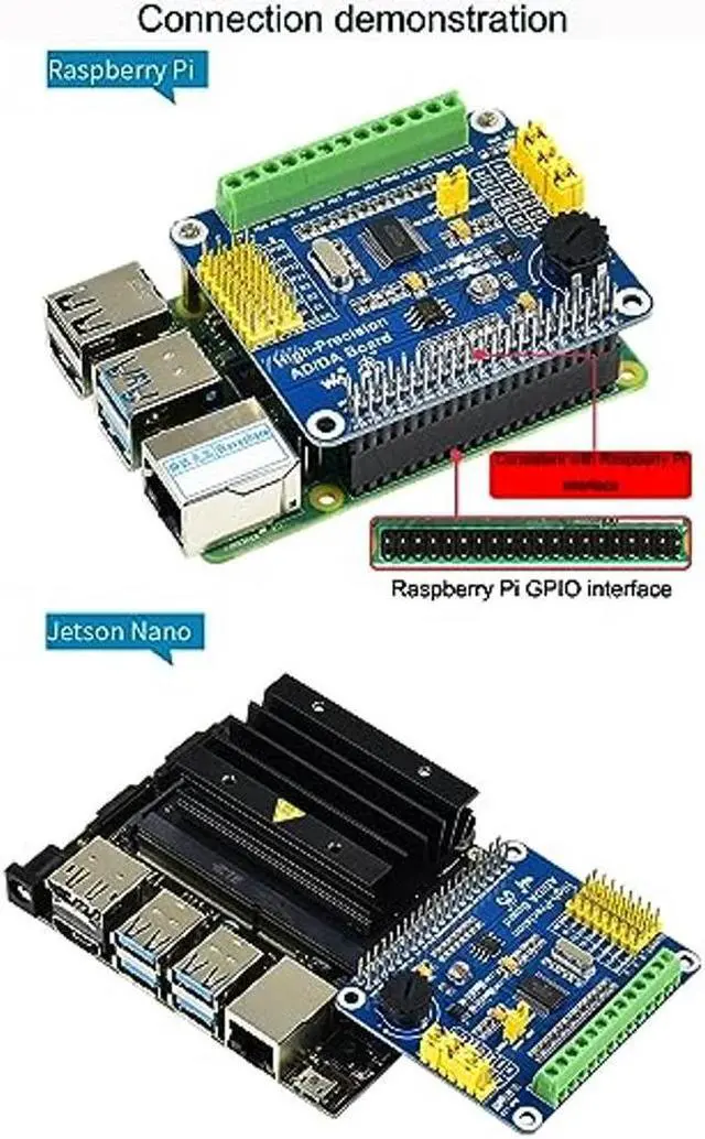 Alt view image 4 of 5 - High-Precision AD/DA Expansion Board for Raspberry Pi 4B/Raspberry Pi 3B+/Raspberry Pi3B/2B/Raspberry Pi Zero/Zero W/Zero WH/Raspberry Pi Zero 2W/ Zero 2WH/Jetson Nano, Onboard ADS1256/ DAC8552 Chip