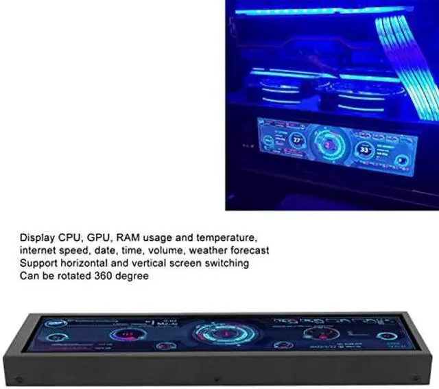 Alt view image 3 of 5 - 8.8 Inch IPS PC CPU Data Monitor, 1920x480 PC Temperature Display 360 Degree Rotation Display Temperature Monitor, Automatically Turn Off The Screen After Shutdown
