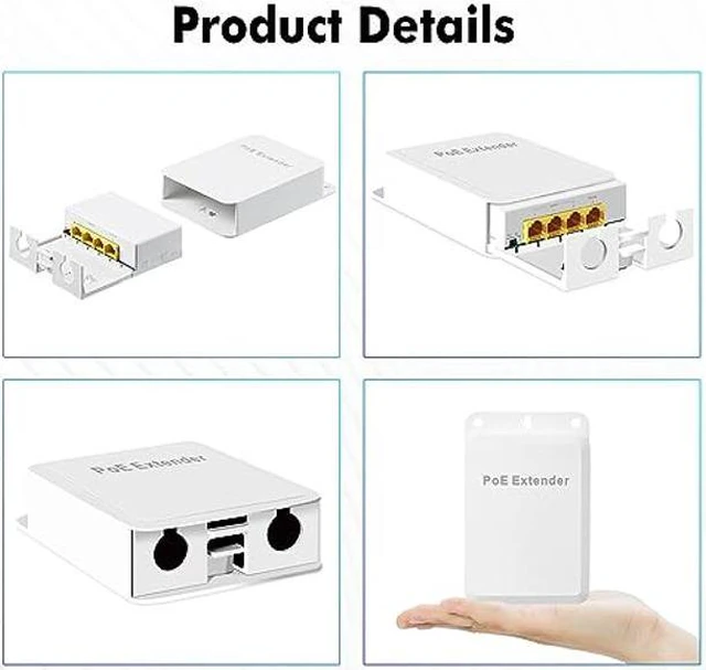 Alt view image 5 of 5 - MokerLink Outdoor 4 Port Gigabit PoE Switch/Extender, IEEE 802.3 af/at PoE Repeater, 10/100/1000Mbps, 1 PoE in 3 PoE Out, Powered by PoE, Wall Mount Waterproof POE Passthrough Switch