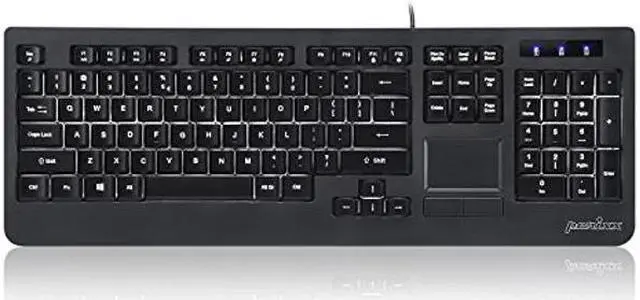 Main image of Perixx Periboard-313 Wired USB Backlit Keyboard with Touchpad, Full Size Layout, 3 Level LED Backlit Design, Black, US English Layout (11445)