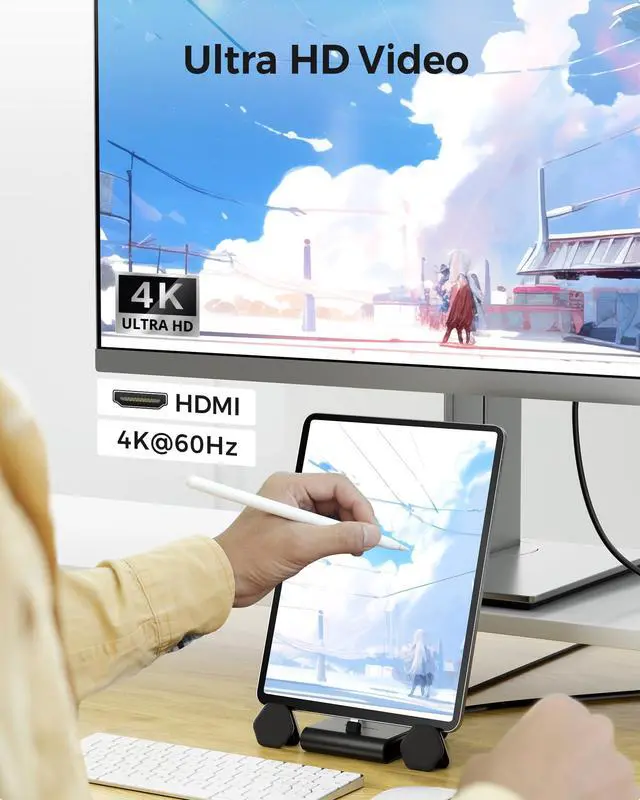 Alt view image 2 of 5 - Cable Matters 5-in-1 iPhone 15 USB C Hub HDMI 4K@60Hz, iPad Docking Station with Gigabit Ethernet, USB-A 3.2 Port, 100W PD Charging, USB C Hub Stand for iPhone 15 Pro Max, iPad Pro, Galaxy S23 Ultra