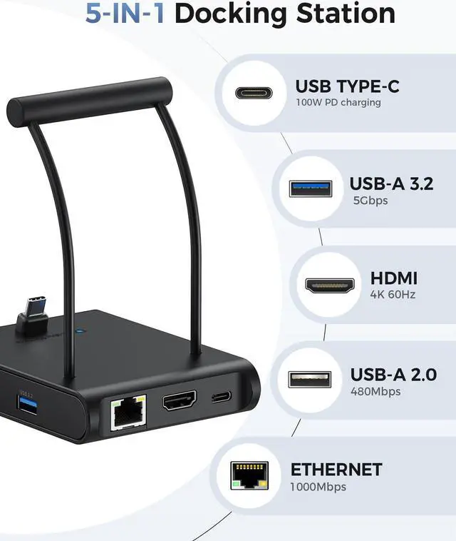Alt view image 3 of 5 - Cable Matters 5-in-1 iPhone 15 USB C Hub HDMI 4K@60Hz, iPad Docking Station with Gigabit Ethernet, USB-A 3.2 Port, 100W PD Charging, USB C Hub Stand for iPhone 15 Pro Max, iPad Pro, Galaxy S23 Ultra
