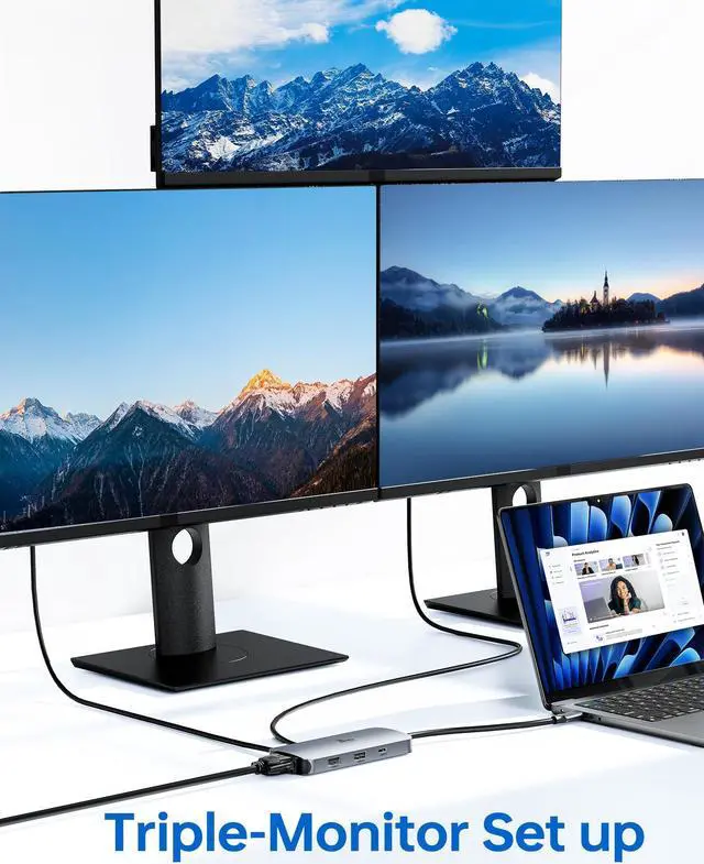 Alt view image 3 of 5 - LIONWEI USB C Hub 3 Monitors, 7 in 1 USB C Docking Station Dual HDMI+ VGA Monitors Adapter, USB C to Dual Hdmi Hub Adapter, 100W PD, 2USB-A2.0+USB-C3.0 for Dell XPS, MacBook,HP, Lenovo,etc
