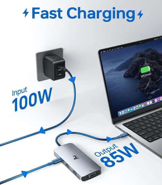 Alt view image 5 of 5 - LIONWEI USB C Hub 3 Monitors, 7 in 1 USB C Docking Station Dual HDMI+ VGA Monitors Adapter, USB C to Dual Hdmi Hub Adapter, 100W PD, 2USB-A2.0+USB-C3.0 for Dell XPS, MacBook,HP, Lenovo,etc