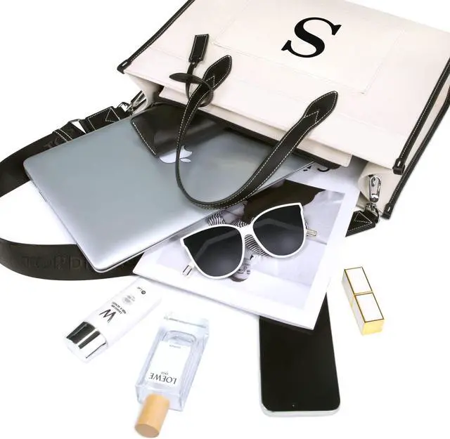 Alt view image 3 of 5 - TOPDesign Initial Laptop Tote Bag for Women, Stylish Canvas Bag for 15.6 Inch Computer, Personalized Monogrammed Work Purse, Casual Business Briefcase, Office Handbag, Perfect Gifts for Her Birthday