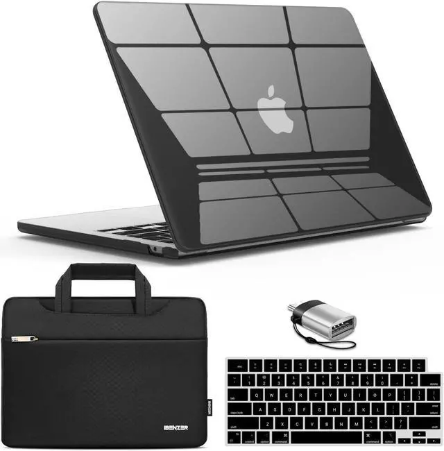 Main image of IBENZER Compatible with 2025 2024 2023 2022 MacBook Air 13 inch case M4 A3240 M3 A3113 M2 A2681, Hard Shell Case & Sleeve & Keyboard Cover & Type-C Adapter for Mac Air 13.6, Crystal Black, KK-CYBK+3