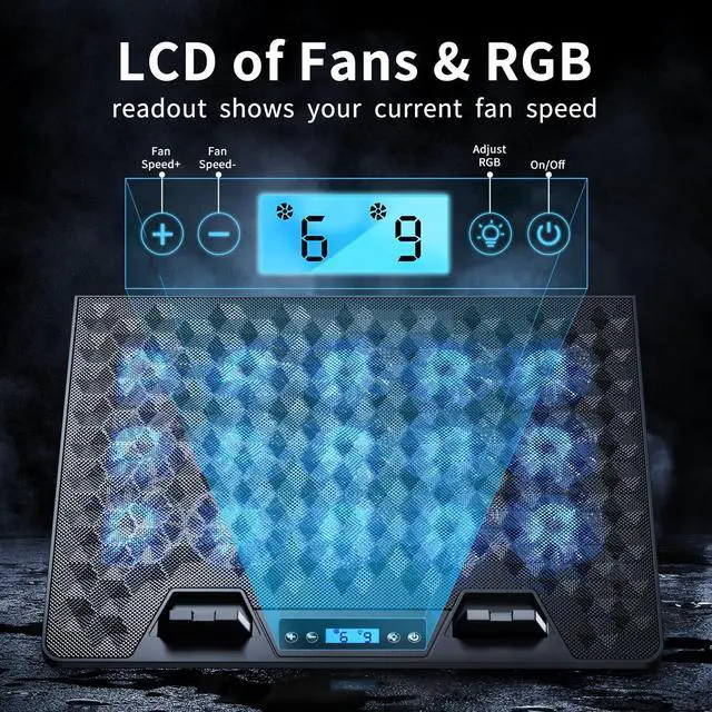 Alt view image 3 of 5 - KeiBn Laptop Cooling Pad, Gaming Laptop Fan Cooling Pad with 15 Quiet Fans, RGB Laptop Cooler for 10-17.3 Inch, 4 Height Stands, 2 USB Ports - Blue