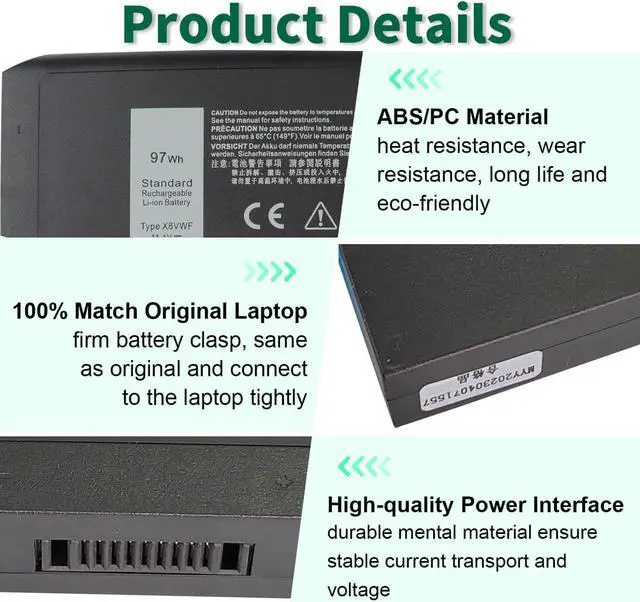 Alt view image 4 of 5 - DMKAOLLK 97Wh X8VWF Battery Replacement for Dell Latitude 14 Rugged Extreme 7404 7414 E7404, Latitude 14 Rugged 5404 5414 E5404 Series P45G P46G P45G001 P46G001 P46G002 Laptop 4XKN5 CJ2K1 DKNKD 11.1V
