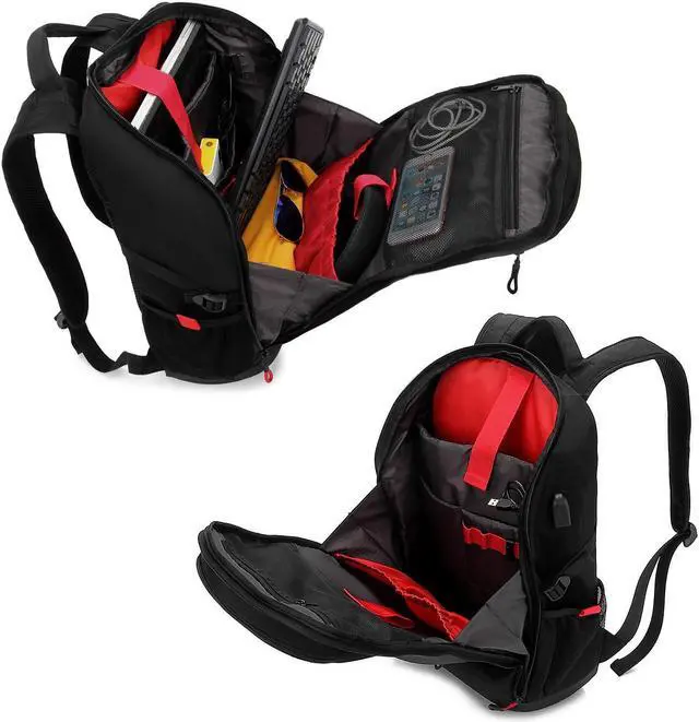 Alt view image 3 of 5 - KINGSLONG 17 Inch Laptop Backpack with Hardshell, Armored Backpack with USB Port and Lightweight Rain Cover for Motorcycle Outdoor Racing Waterproof Rucksack Black