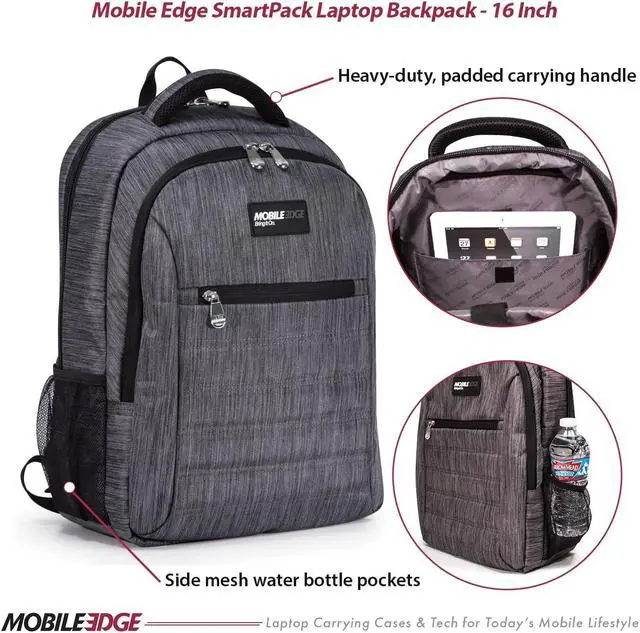 Alt view image 5 of 5 - Mobile Edge SmartPack Laptop Backpack for Men and Women, Compatible with Mac 16-17 Inch Laptops, Travel Computer Bag, Super Lightweight, Water-Resistant Exterior, Carbon