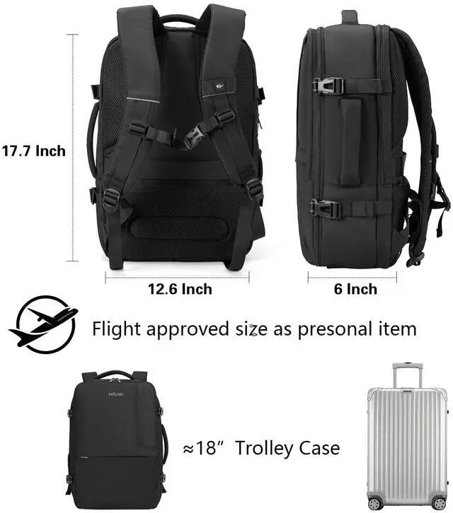 Alt view image 2 of 5 - MOLNIA Travel Backpack, 17.3 Inch Large Laptop Backpack Carry On Backpack Waterproof, as Personal Item Flight Approved College Backpack Convertible Backpack for Men & Women