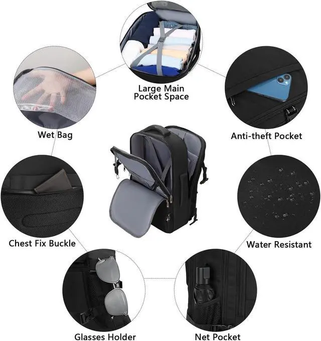 Alt view image 3 of 5 - MOLNIA Travel Backpack, 17.3 Inch Large Laptop Backpack Carry On Backpack Waterproof, as Personal Item Flight Approved College Backpack Convertible Backpack for Men & Women