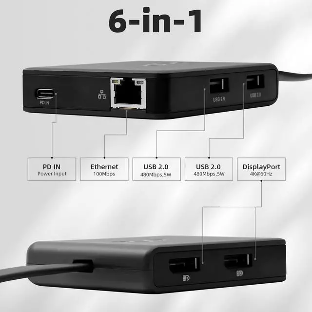 Alt view image 2 of 5 - RVP+ USB C Docking Station Dual Monitor, 6-in-1, 100W Laptop-Charging, DisplayPort Multi-Stream Transport (MST), Ethernet, Compatible with Thunderbolt 3 Laptop (RVP-601)